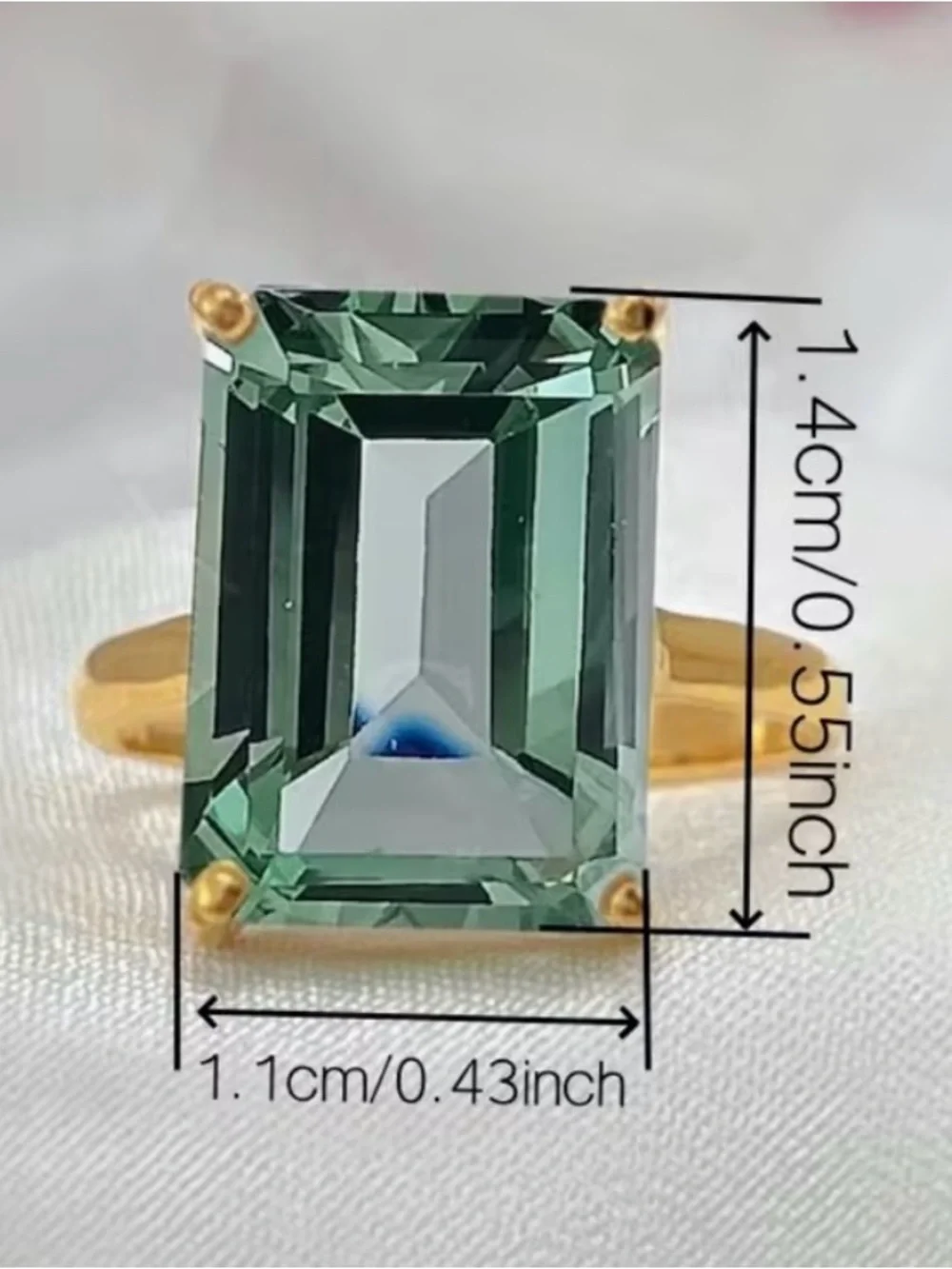 ❇️ NEW Jade Green Emerald-Cut Crystal Stone Gold Ring ❇️